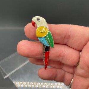 Double Finger Enamel Parrot Ring Bird Red Green Blue Yellow Silver Tone